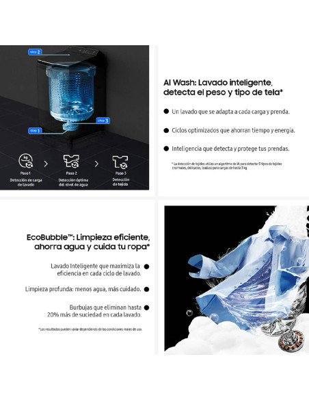 Lavadora Samsung 20 Kg Carga Superior Bespoke AI Wash Negra WA80F21S8BCO 5