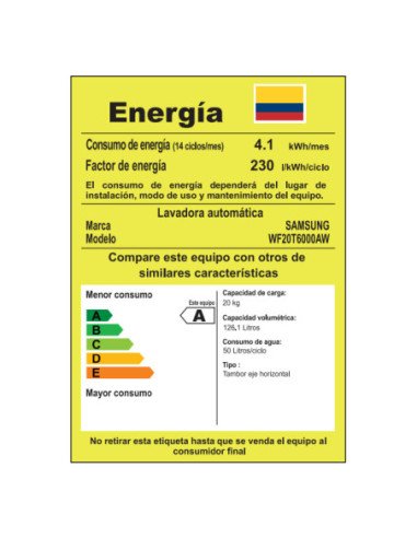 Lavadora Samsung 20kg Carga Frontal  WF20T6000AW/CO 2