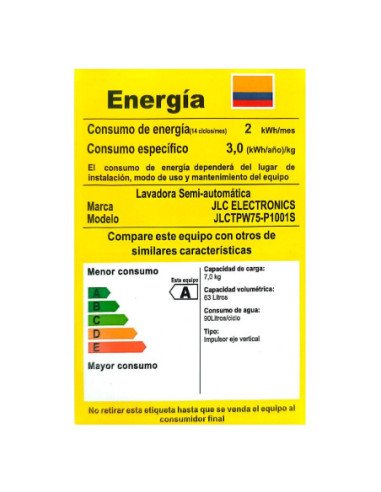 Lavadora JLC 7 Kg Semiautomática Blanca JLCTPW75P1001S 3