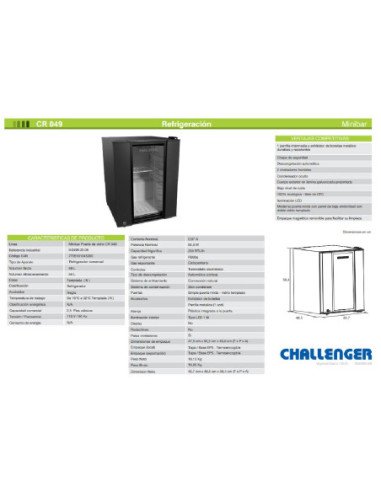 Mini Bar Challenger 49 Litros Negro Puerta vidrio CR049 2