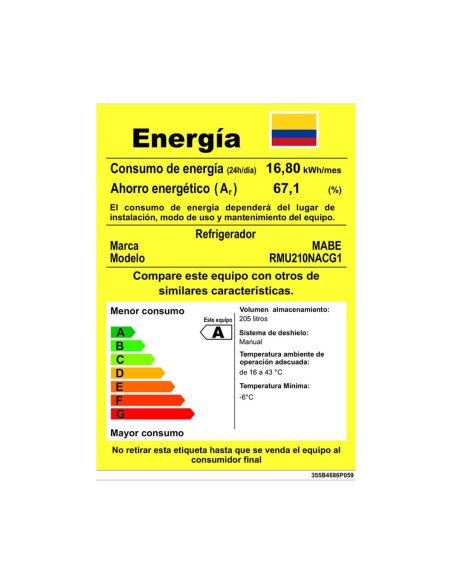Nevera Mabe 211 Litros Brutos Frost Convencional RMU210NACG1 8