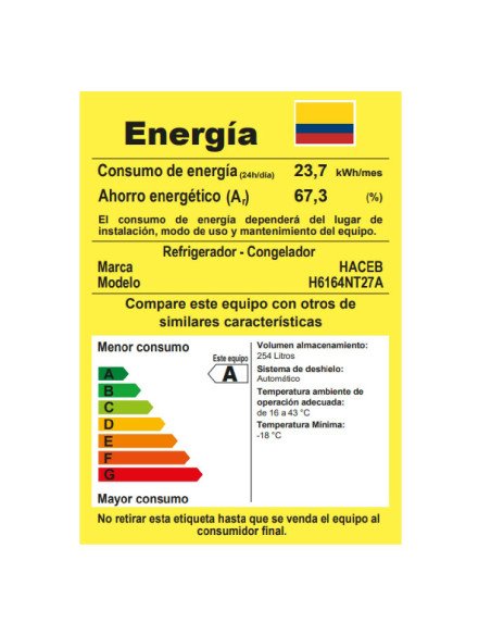 Nevera Haceb 271 Litros No Frost Manija Integrada Negro NEV 271 SE DA ME NE INV
