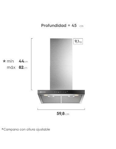 Campana Extractora Electrolux 60cm Empotrable Panel Touch 3 velocidades Inox Emp CE6TF
