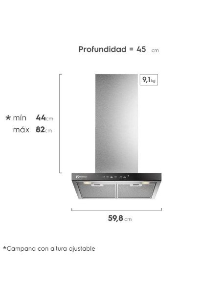 Campana Extractora Electrolux 60cm Empotrable Panel Touch 3 velocidades Inox Emp CE6TF