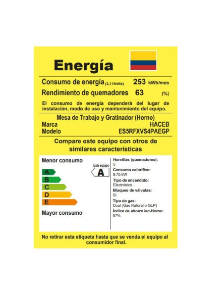Estufa de Piso Haceb Romero Reflex 50 cms Gas Propano ESTUFA ROMERO REFLEX 50V GP NE 5