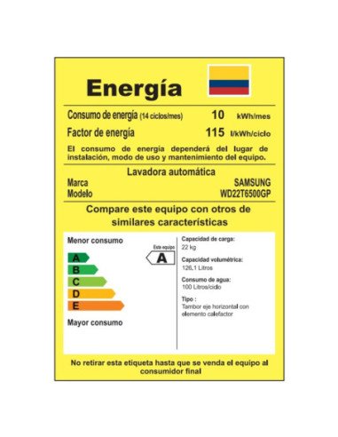Lavadora Secadora Samsung 22 Kg Carga Frontal Gris WD22T6500GPCO 5