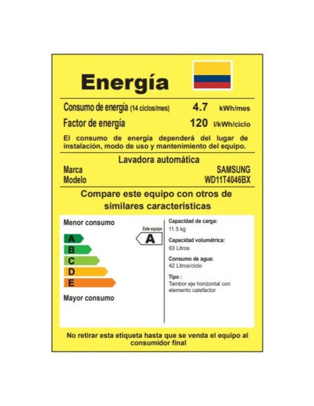 Lavadora Secadora Samsung 115 Kg Carga Frontal Silver WD11T4046BX/CO 1